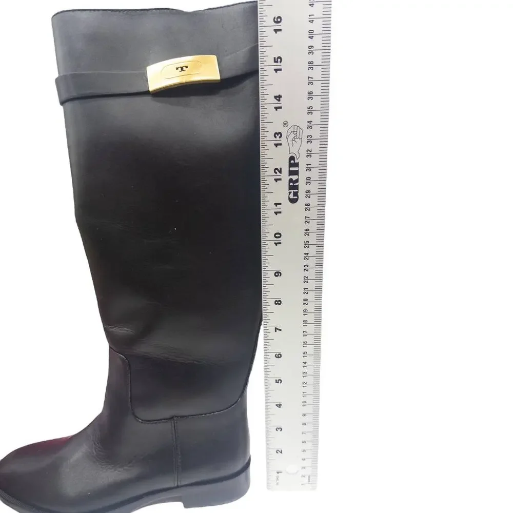 TORY BURCH T HARDWARE TALL RIDING BOOTS BOOT BLACK LEATHER 6.5